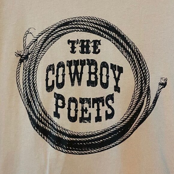 Canvas Sz M Tan Western Cotton The Cowboy Poets Lasso Short Sleeve T-Shirt - Picture 3 of 7